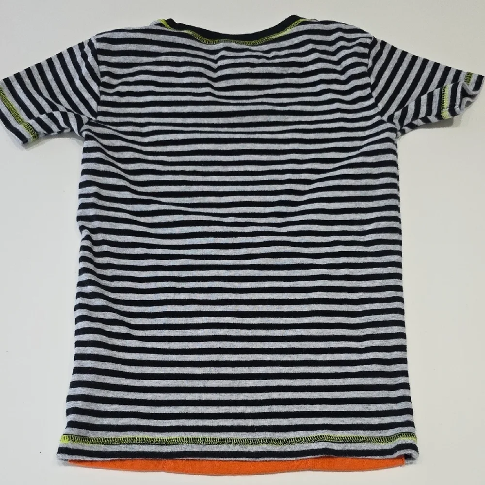 Carter's Kids Size 8 Striped Orange Monster Patch Tee Black White Casual Fun